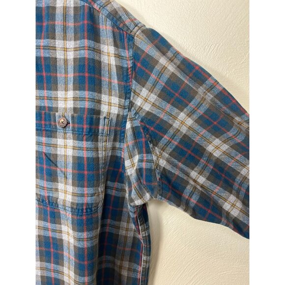 Duluth Trading Mens Blue Gray Red Plaid Button Down Flannel Size Large Outdoor - Picture 4 of 12